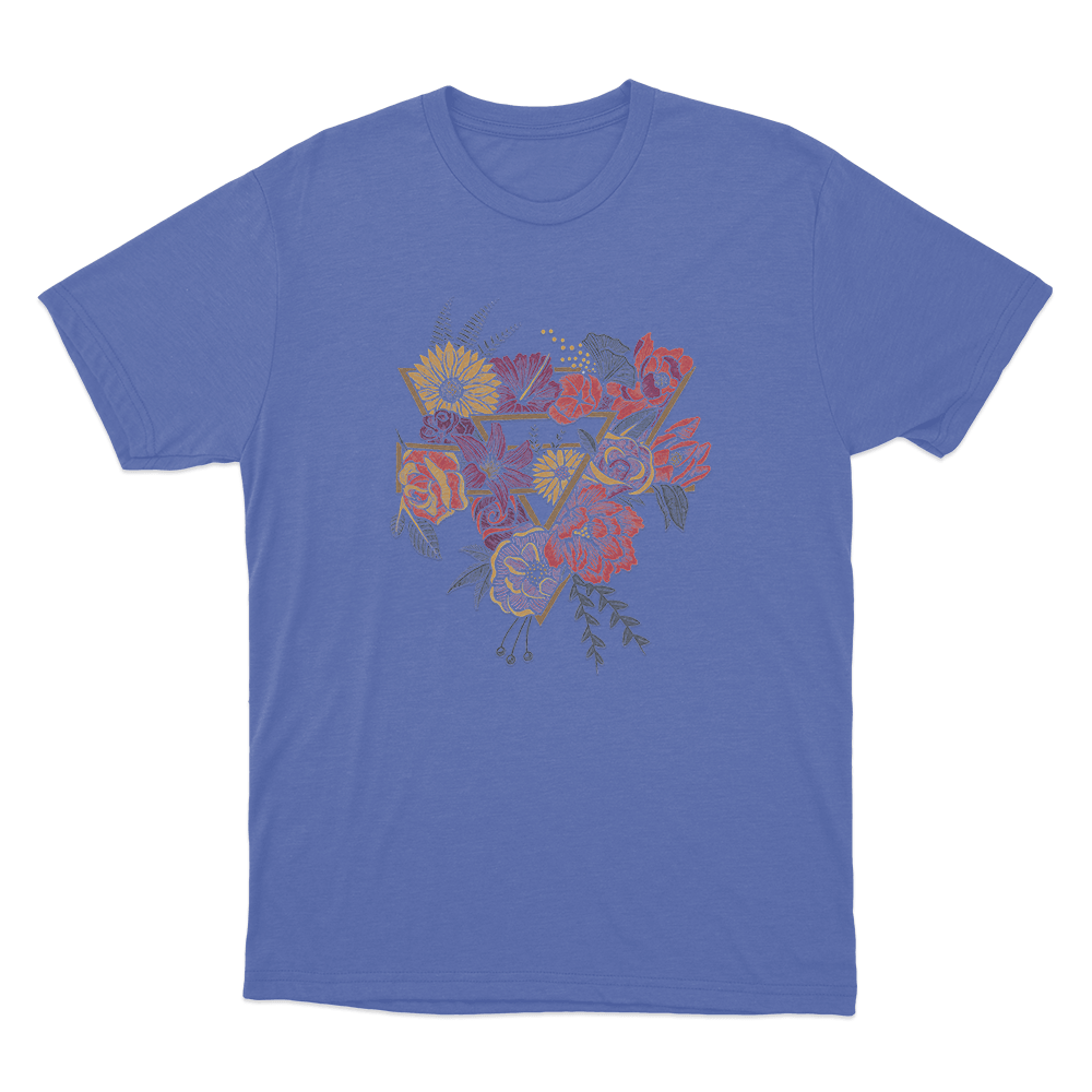 Floral Triangle Unisex T Shirt Blue Floral Triangle Unisex T Shirt Blue